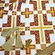 Тканина біла з бордовим «Латинський хрест» грецька парча