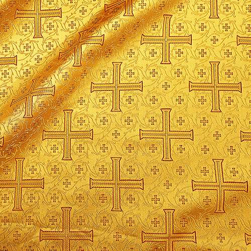 Тканина жовта для пошиття богослужбових облачень «Візантійський хрест»