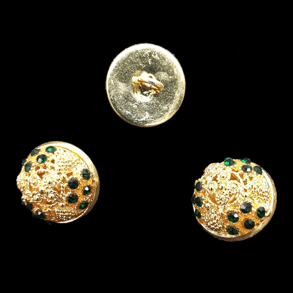 Ґудзики металеві для облачення, золото та зелене каміння