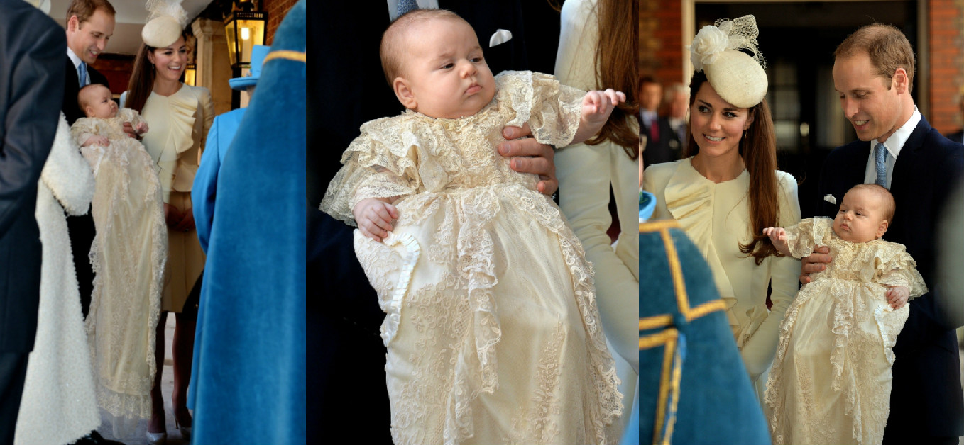 Принц Джордж Кембриджский в кружевном крестильном наряде