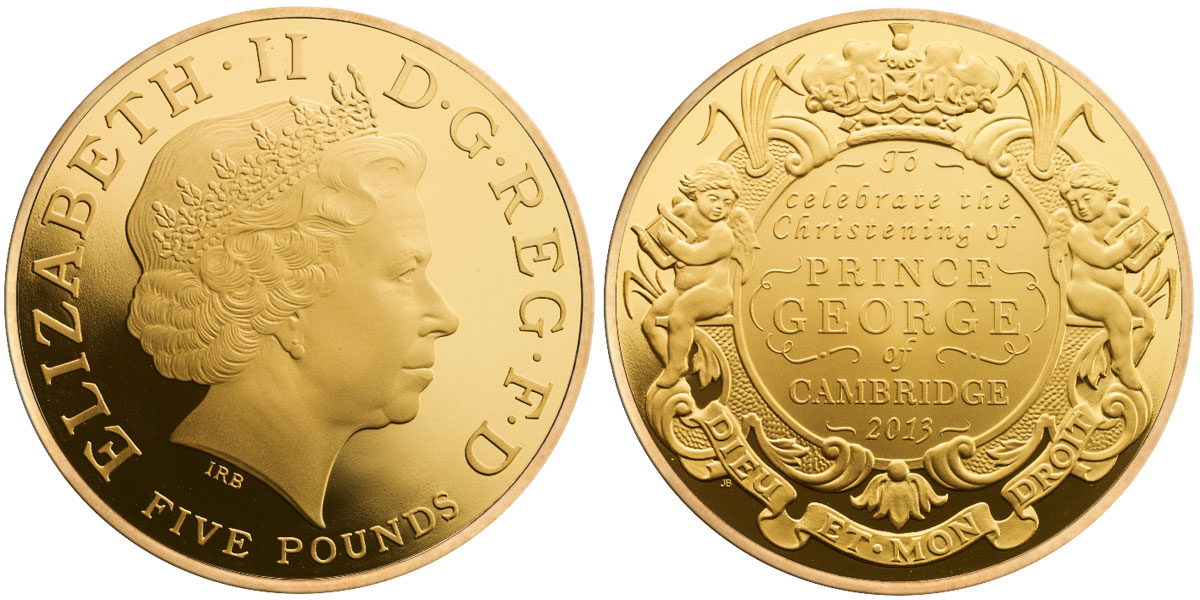 Золотая монета, выпущенная лимитированной серией ко дню крещения принца Джорджа